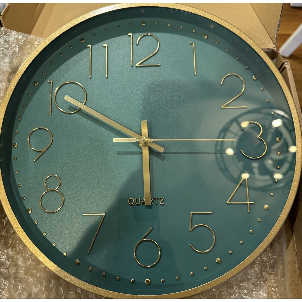 Foxtop Modern Wall Clock 12 Inch Non Ticking Battery Operated Round Green